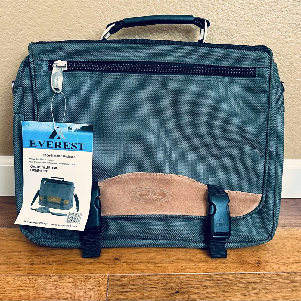 Everest Suede Trimmed Briefcase Laptop Bag Olive Green NWT
